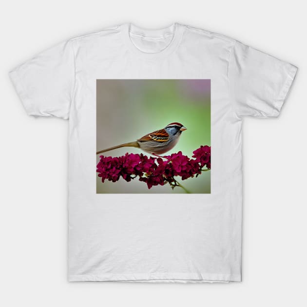 Beautiful Sparrow Flowered Branch T-Shirt by adorcharm